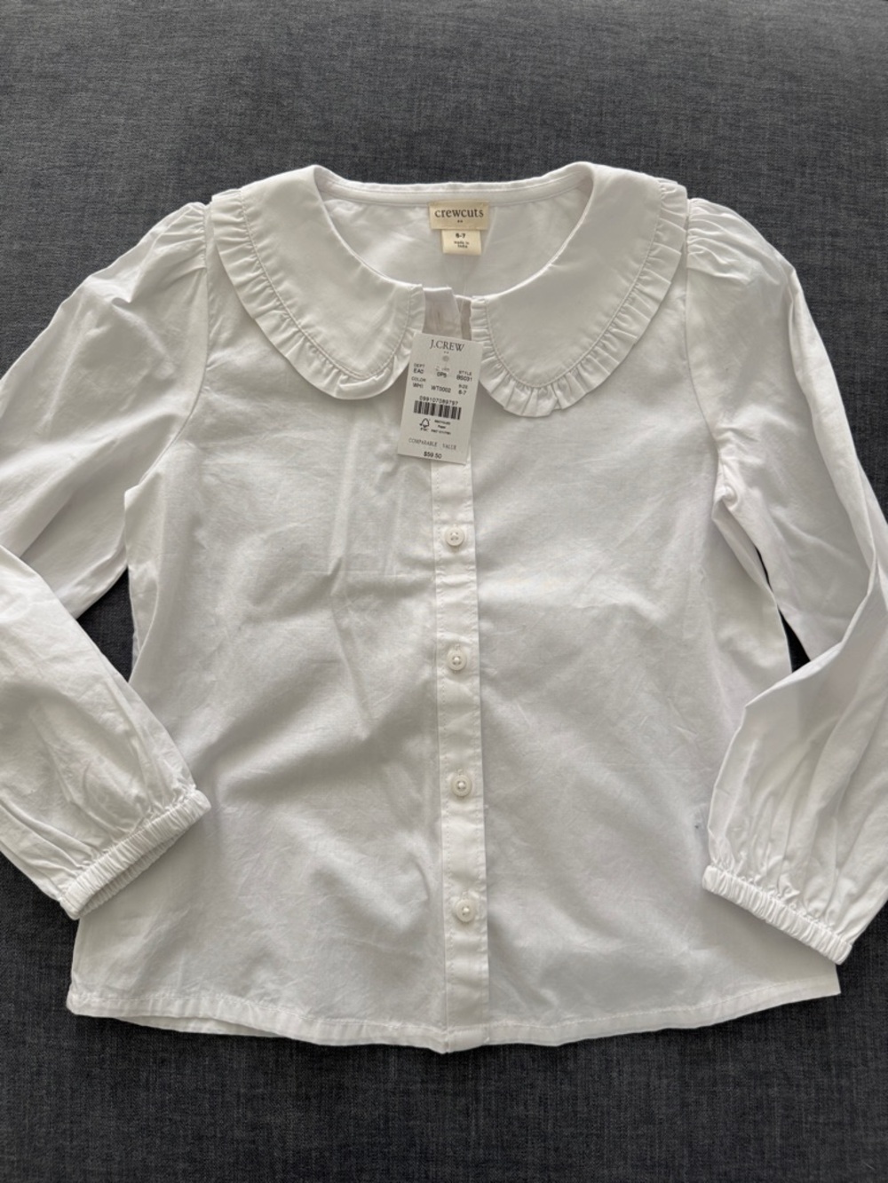 NWT Crewcuts J.Crew Girls Size 6-7 White Ruffle Collar Blouse